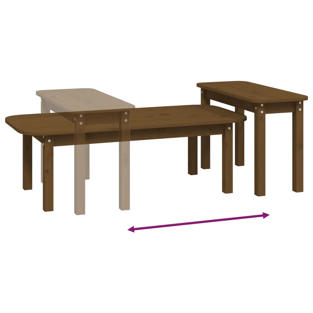Set Tavolini da Salotto 2 pz Miele in Legno Massello di Pino cod mxl 29762
