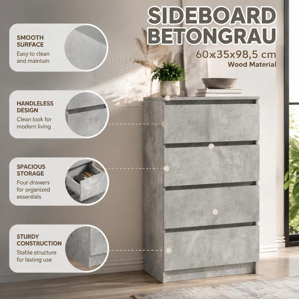 Sideboard Concrete Grey 60x35x98.5 Cm Wood-based Material