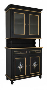 Cristalliera 2 porte shabby legno nero decorata filo oro 104x43x208 - Mobili 2G