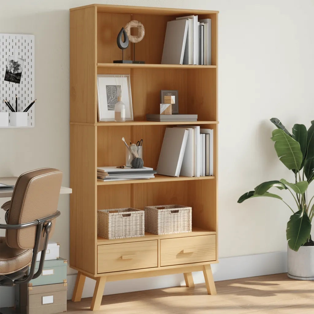 Libreria 4 Ripiani OLDEN Marrone in Legno Massello di Pinocod mxl 89711