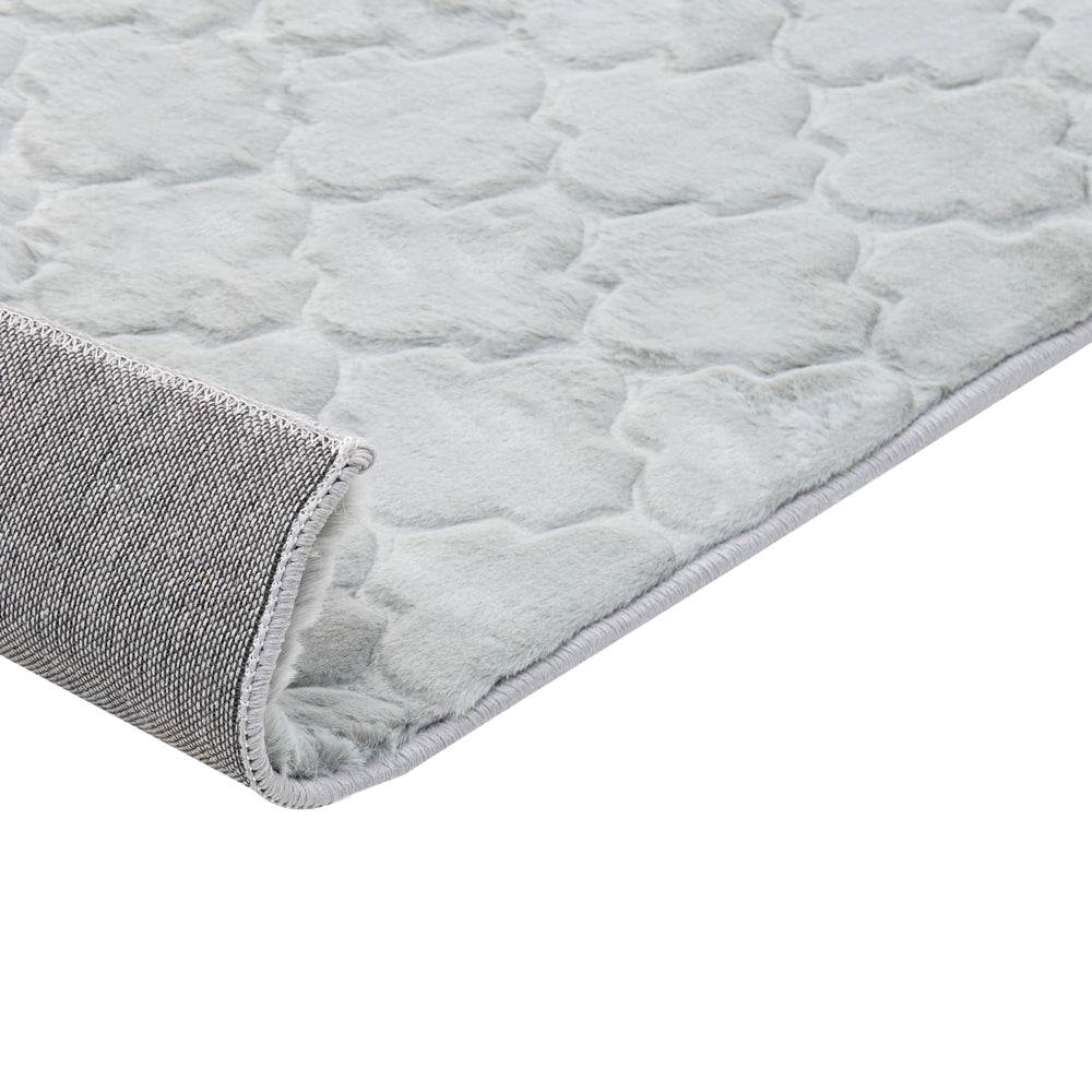 Tappeto in pelle sintetica di coniglio grigio chiaro 80 x 150 cm motivo a rete soggiorno camera da letto