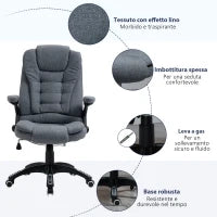 Sedia da Ufficio Ergonomica Reclinabile, Altezza Regolabile e Dondolamento, Poltrona Girevole con Ruote, 65x72x110-120cm, Grigio