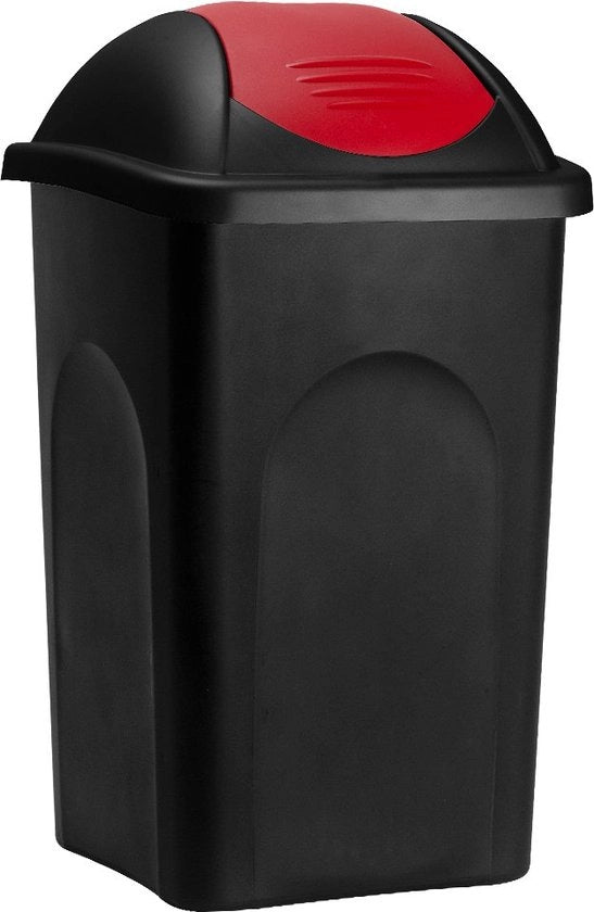Contenitore di Rifiuti Cassetto di Rifiuti con Coperchio a Sbatto 60 Litri Contenitore di Rifiuti per la Cucina (Nero-rosso)