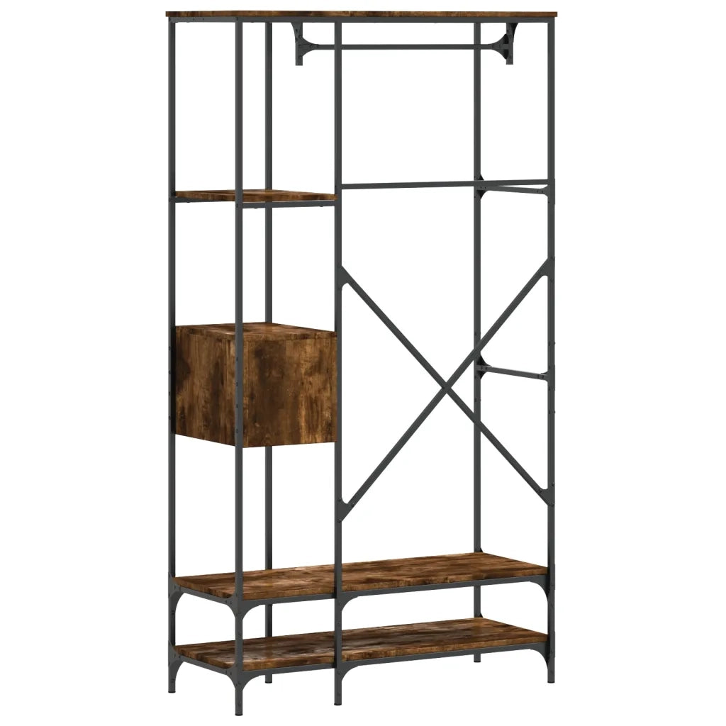 Appendiabiti con Scaffali Rovere Fumo in Legno Multistrato