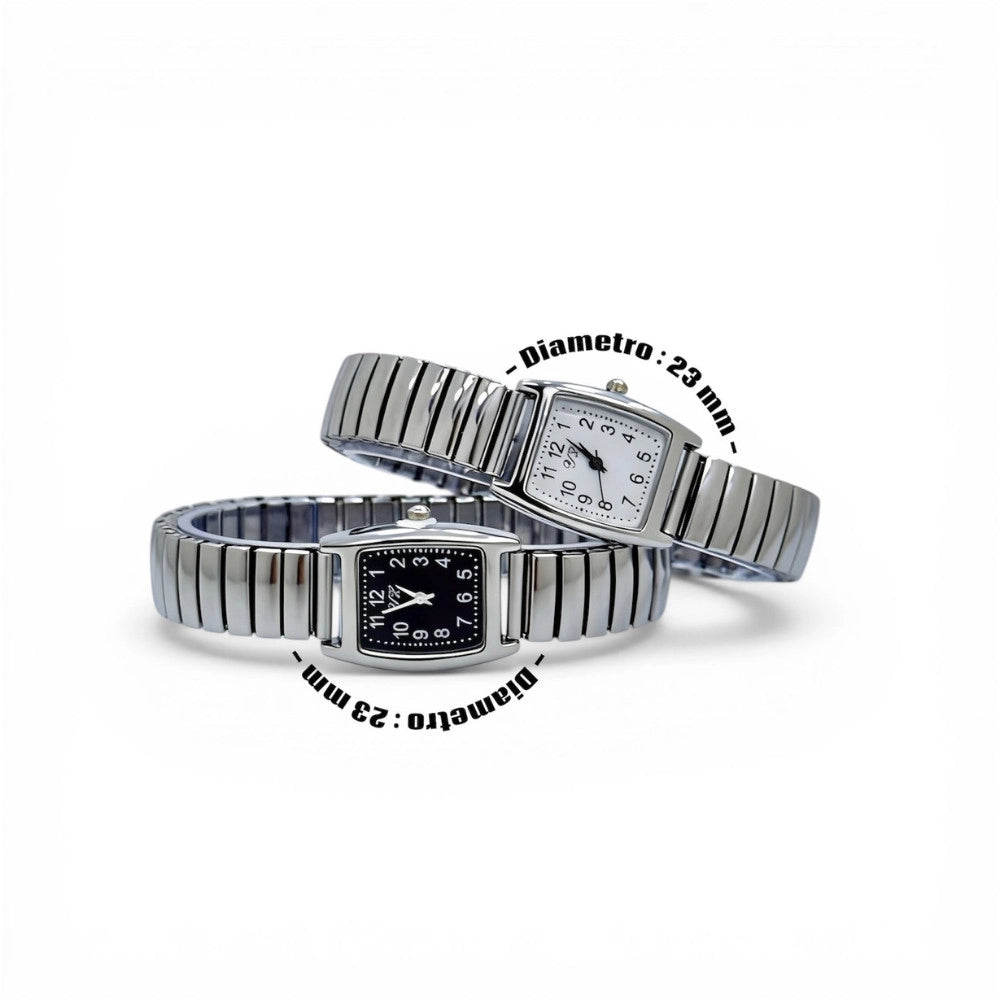 Trade Shop - Orologio Da Polso 23 Mm Acciaio Elegante Quadrante Nero Cinturino Elastico Compatto -