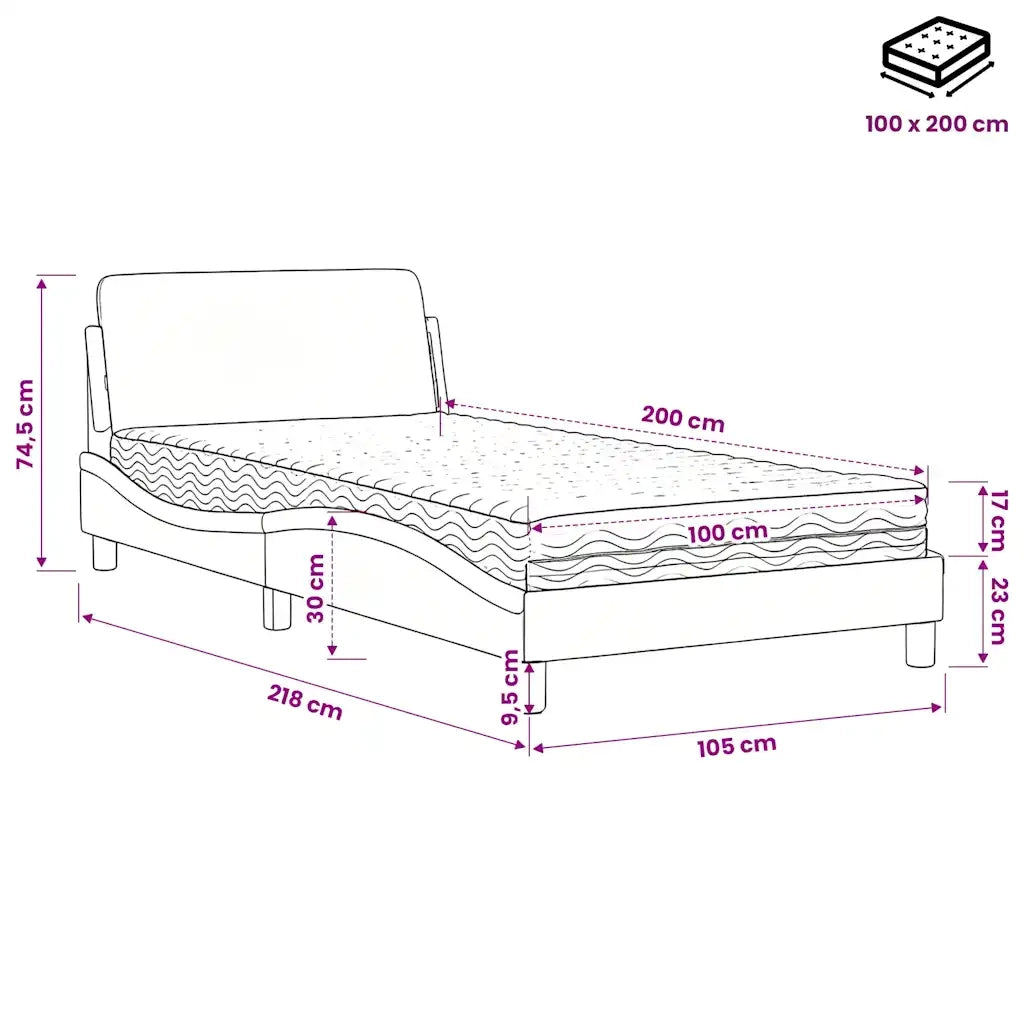 Letto con Materasso Bianco 100x200 cm in Similpelle