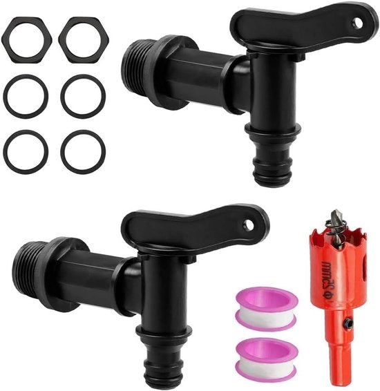 Valvola di scarico per serbatoio di pioggia 3/4 pollici (19 cm) in plastica - Valvola di riserva con guarnizione, molla di blocco e cinta di guarnizione - Valvola di scarico per serbatoio di pioggia - Giardinaggio nero 2 pezzi