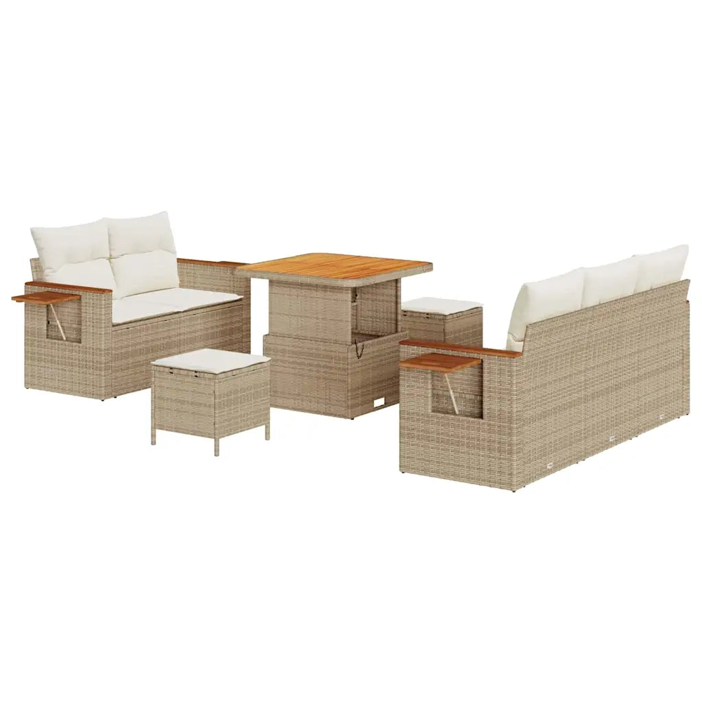 Set Divano da Giardino con cuscino 8 pcs Beige e Crema