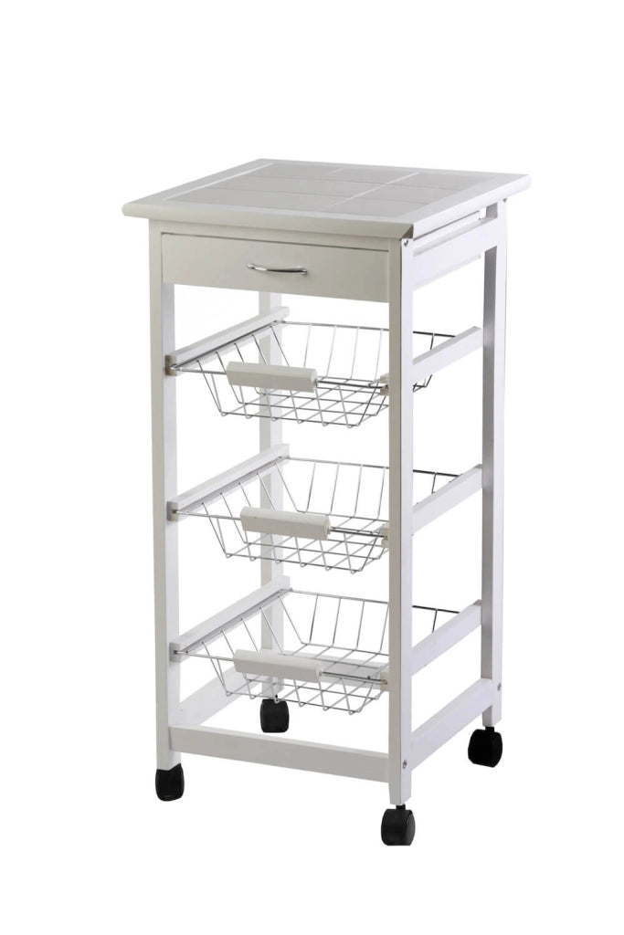 Carrello da Cucina in Legno Bianco 3 Cestelli Tosini A308-28S