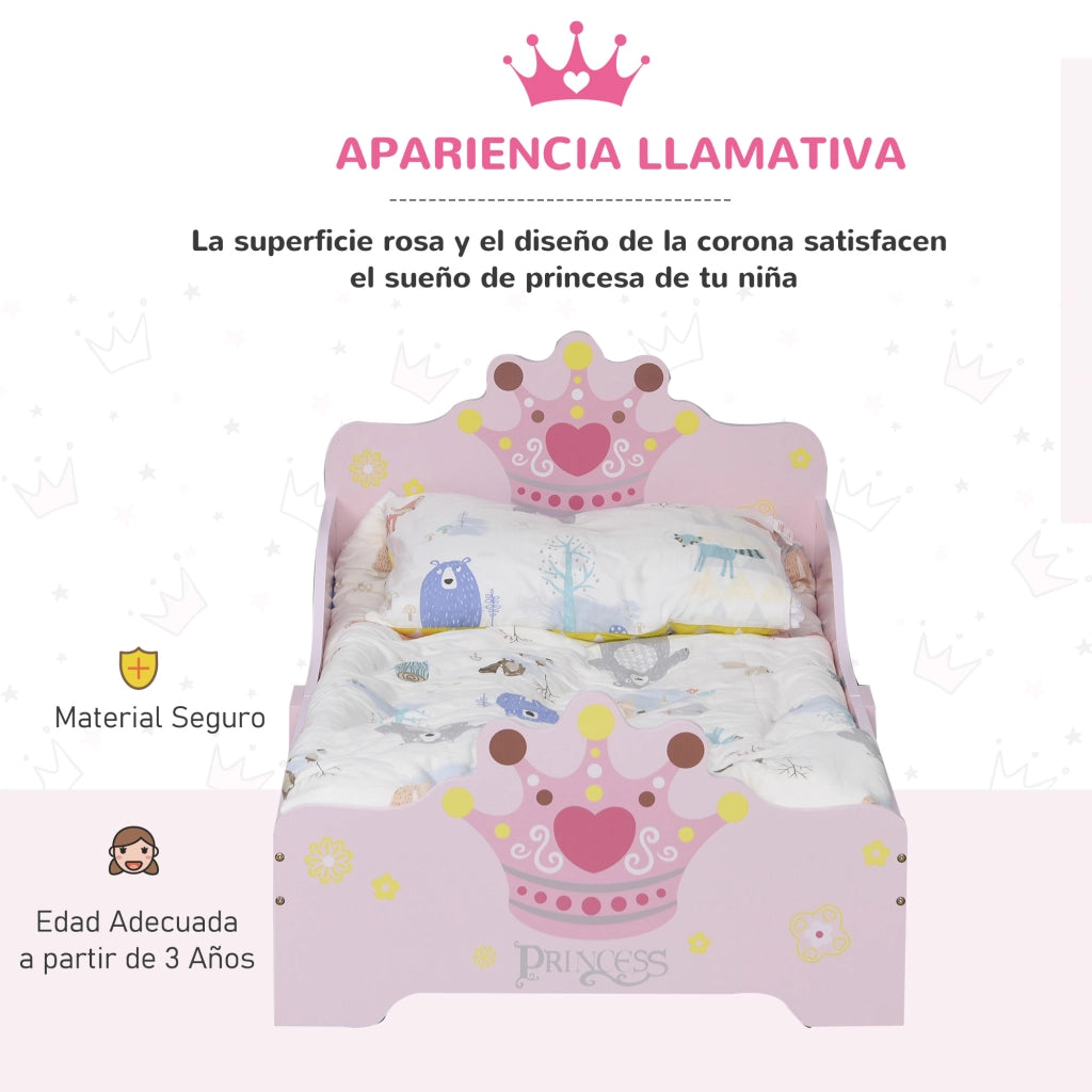 Letto singolo bambini rosa con stampa corona ¨C Xylo ¨C 143x73x60 cm, portata 50 kg