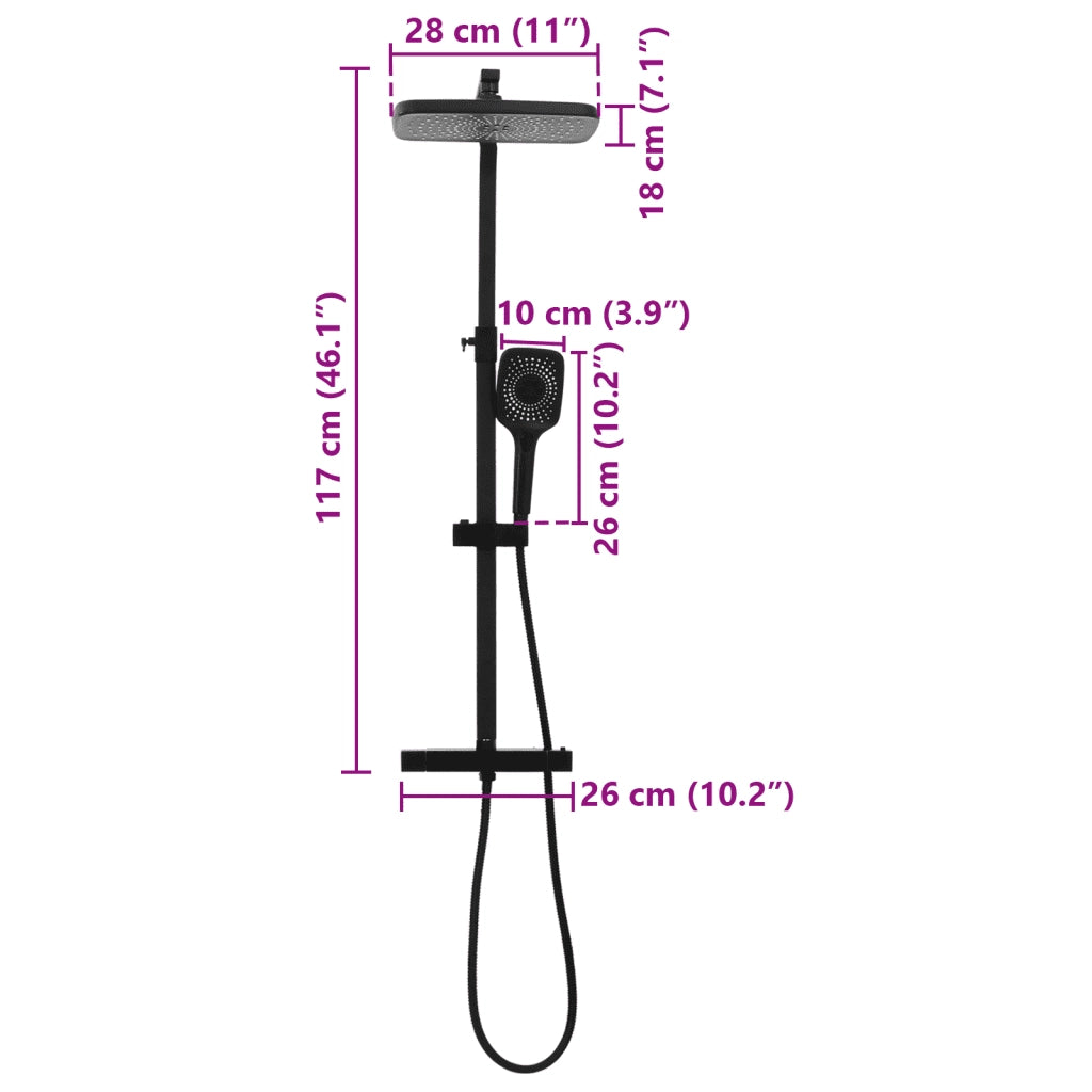 Set Soffione Doccia Duale con Miscelatore e Tubo Ottone Nero CFW8660184