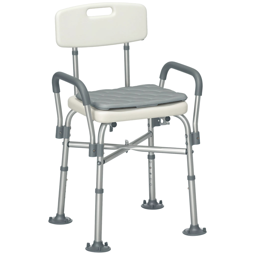 Sedia Doccia ad Altezza Regolabile con Braccioli e Cuscino Rimovibile 53.5x52x80-90 cm, Bianca