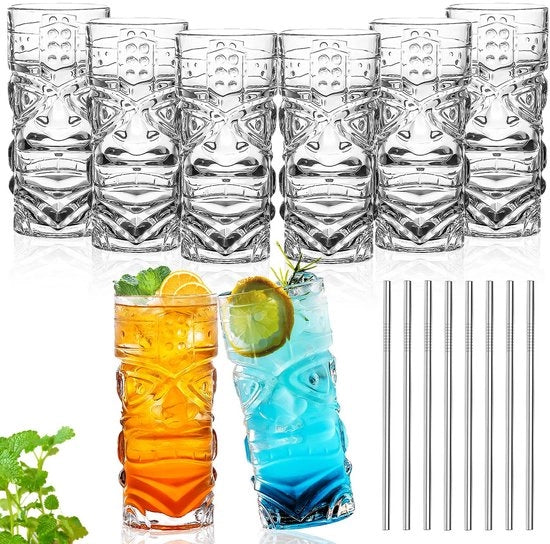 Set di bicchieri Tiki in plastica 530 ml (18 oz), con 2 bicchieri trasparenti - moderni bicchieri Tiki per cocktail, limonata e drink misti, calici hawaiani per picnic, attrezzatura per ristoranti