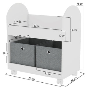 Scaffale Portagiochi per Bambini 2 Ceste in Tessuto e Libreria 70x40x78 cm in MDF Bianco e Grigio