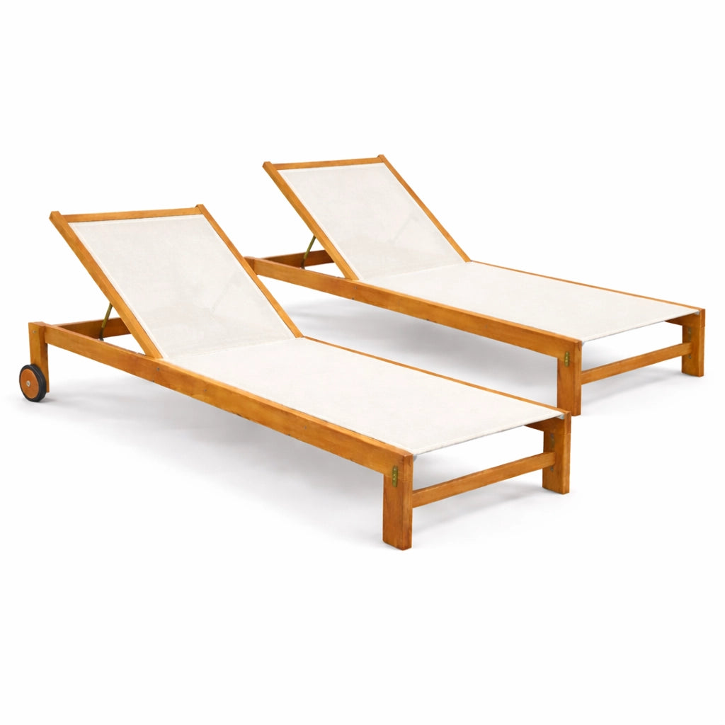 Set 2 Lettini Prendisole in Legno Teak con Ruote - Java Col. Beige