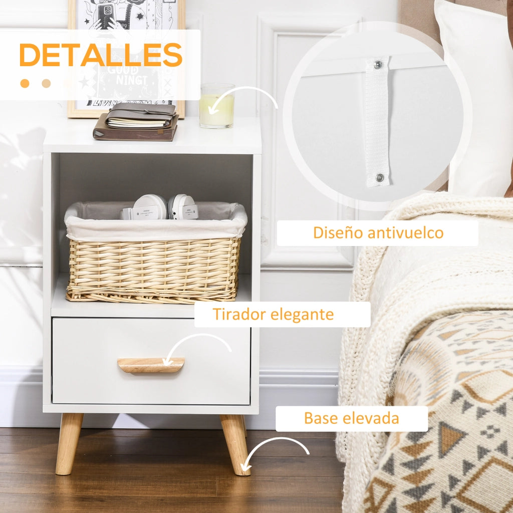 Comodino con cassetto e ripiano ¨C zephmum ¨C bianco 40x40x62 cm