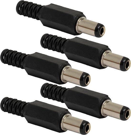 Set di 5 connettori e adattatori per cavi di alimentazione - stekker DC - rettilineo - con guscio - saldatura - nero - stekker femmina DC 2,5/5,5/9,5 mm
