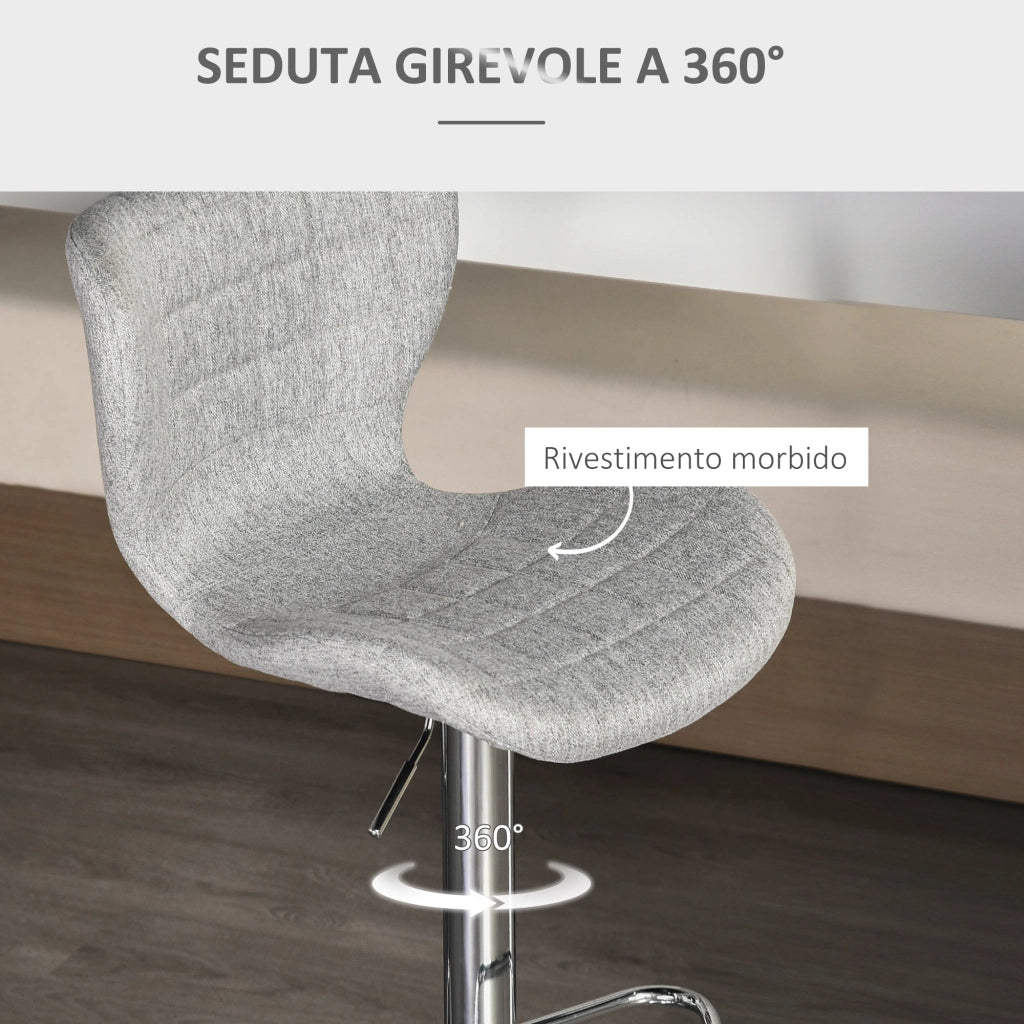 Set 2 Sgabelli da Cucina da Bar Girevoli con Altezza Regolabile in Tessuto Grigio