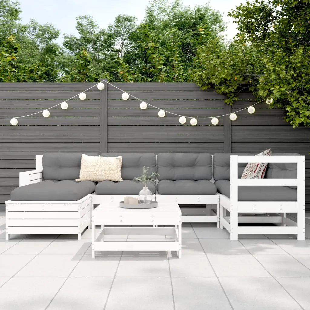 Set Divani da Giardino 7 pz Bianco in Legno Massello di Pino