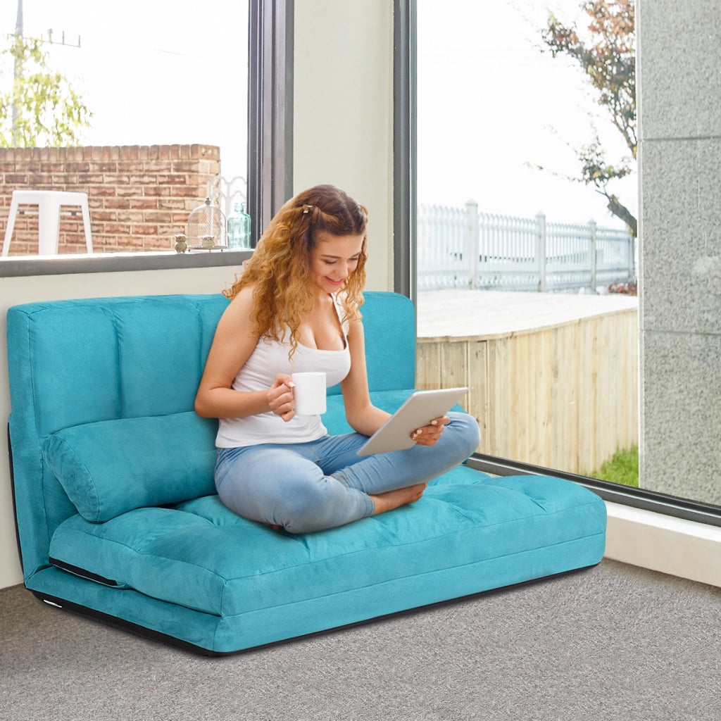 Divano letto pieghevole in 6 posizioni e rivestimento delicato sulla pelle, Divano da terra regolabile Blu