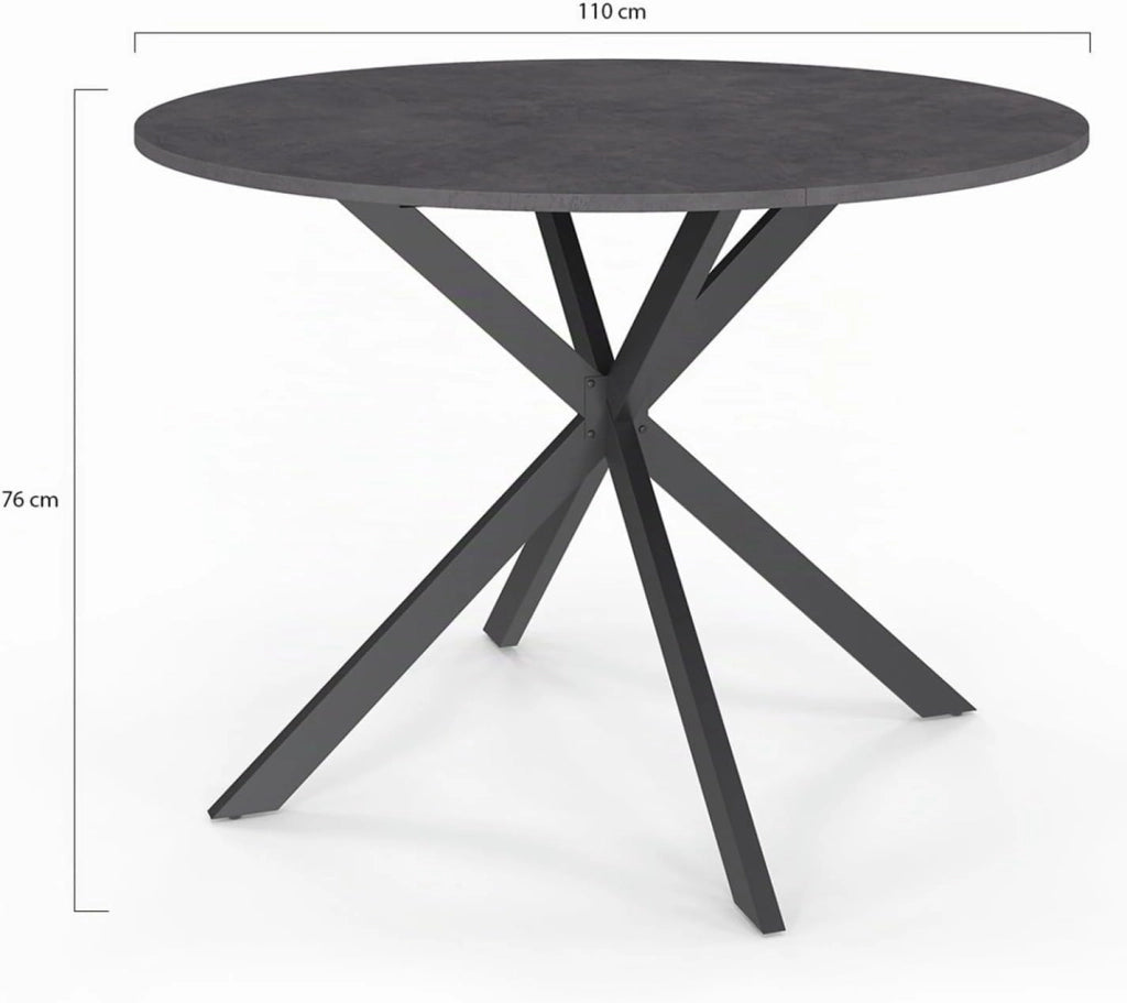 JASPE Tavolo da pranzo rotondo per 6 persone con piano effetto cemento e gamba a ragno grigio antracite 110 cm
