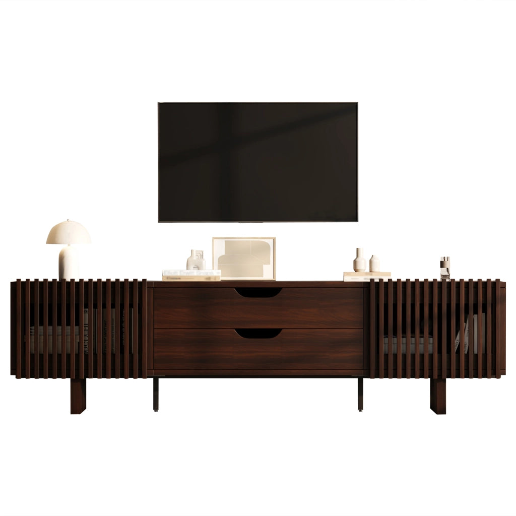 Mobile TV 180x40x45 cm con 2 cassetti e ante a lamelle in MDF