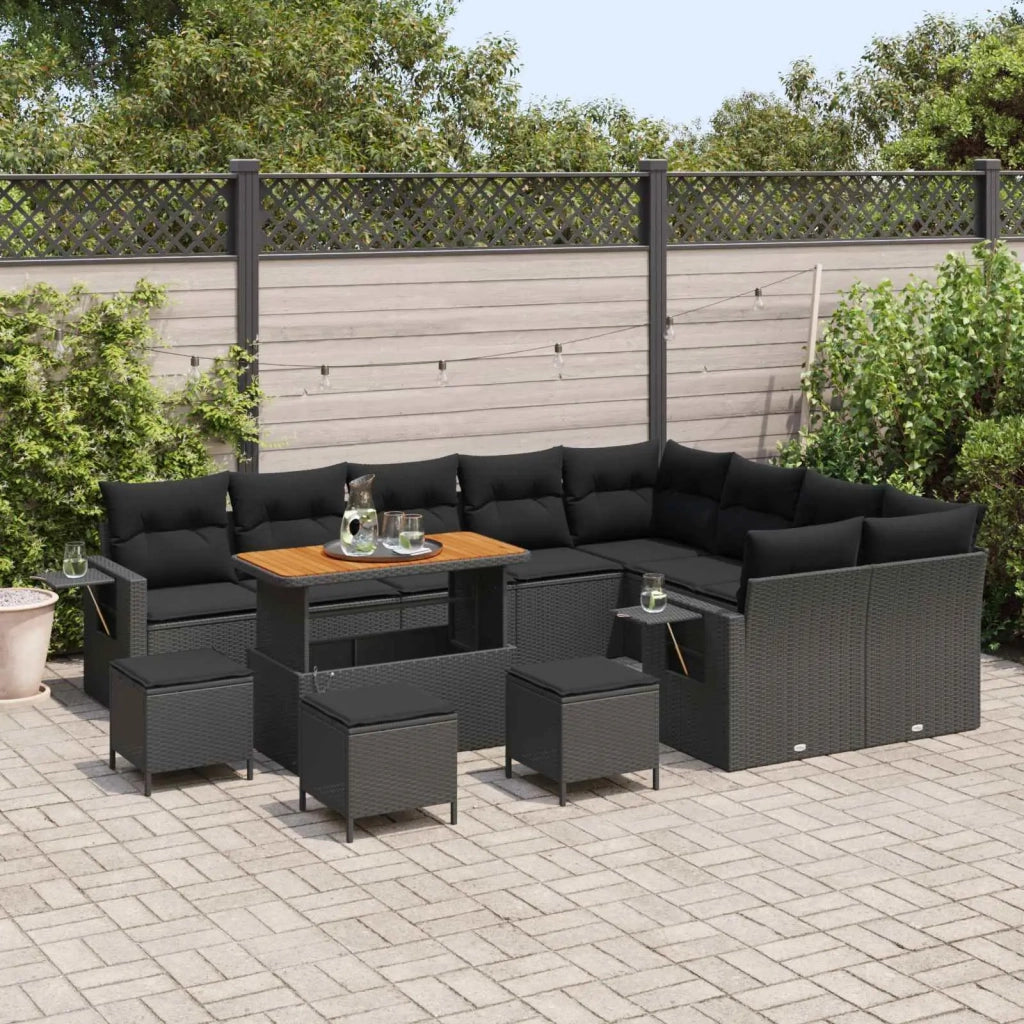 Set Divano da Giardino con cuscino 13 pcs Nero polyrattan 3363739