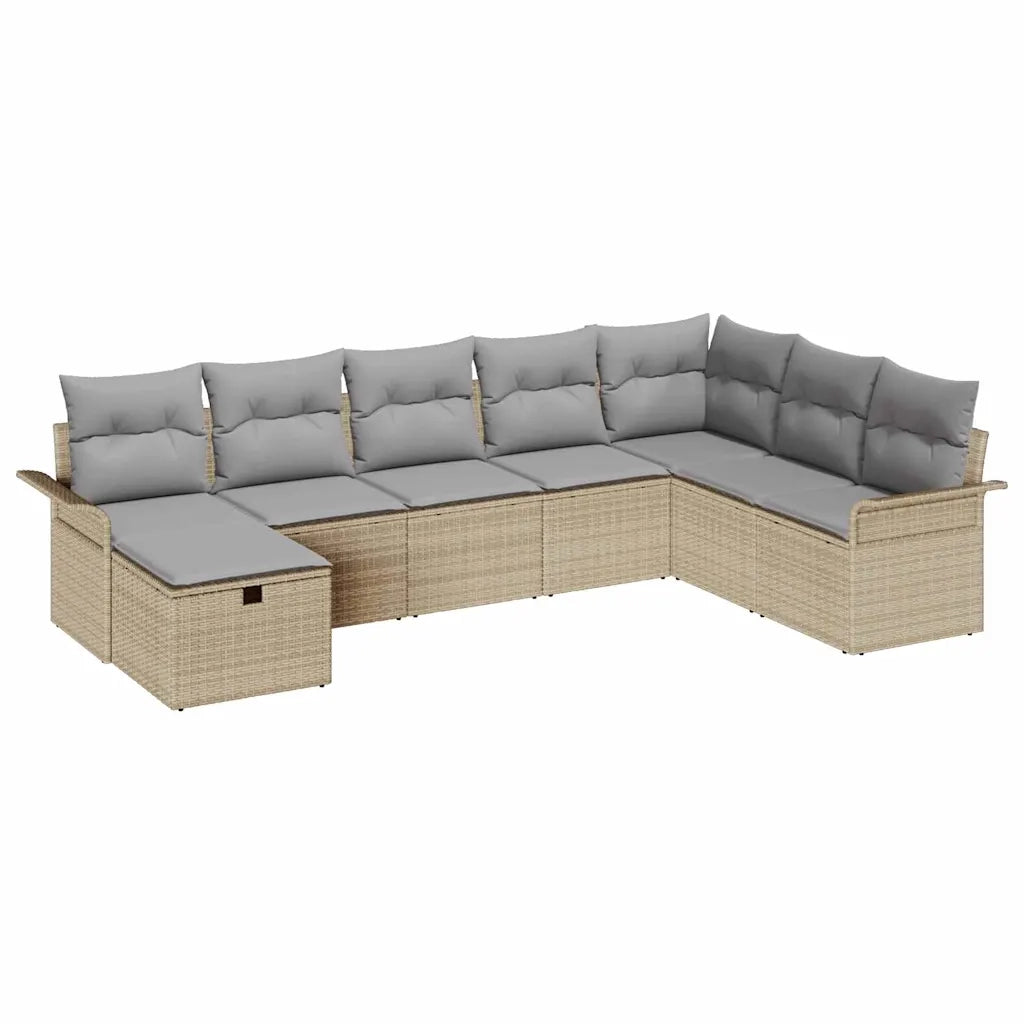 vidaXL Set Divano da Giardino con cuscino 8 pcs Beige Poly Rattan