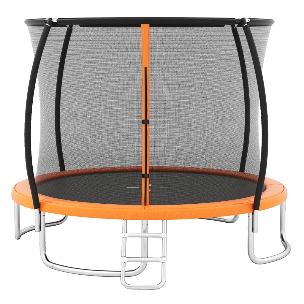 Trampolino da esterno 366 cm con rete di sicurezza e scala, Trampolino ricreativo pesante per bambini e adulti Arancione