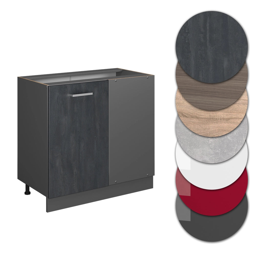 Mobile ad angolo cucina R-Line Calce nera/Antracite 86 cm senza piano di lavoro Vicco