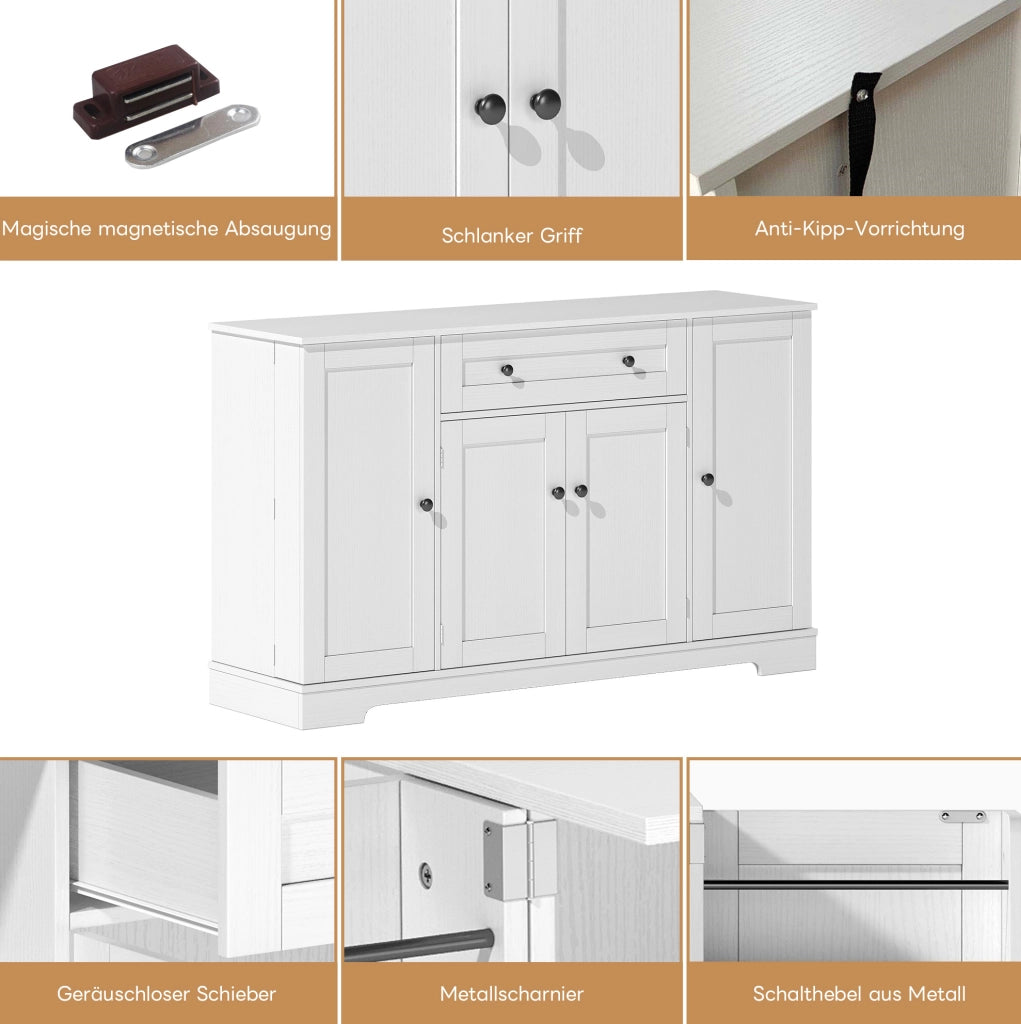Credenza da cucina bianca in MDF con cassetto e ripiani