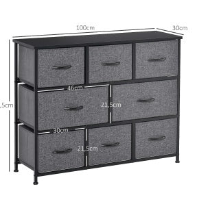 Cassettiera 100x30x78.5 cm con 8 cassetti pieghevoli in poliestere grigio scuro