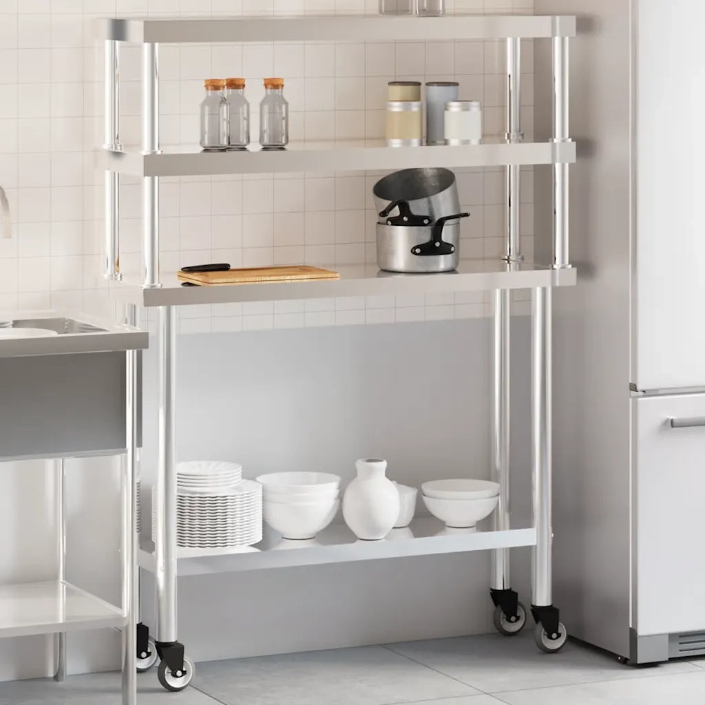 Tavolo Lavoro Cucina con Ripiano 110x30x150 cm Acciaio Inox CFW5496217