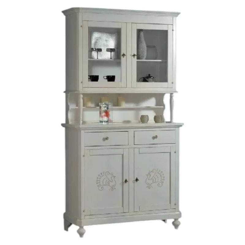 Cristalliera 2 porte legno shabby bianco invecchiato pavoncella 112x49x206 - Mobili 2G