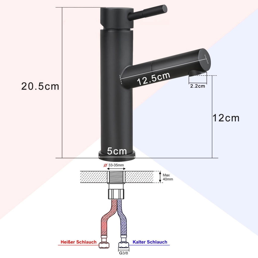 ZMH Rubinetti per lavabo Bagno Rubinetti neri Miscelatore doccia estraibile Rubinetti per cucina