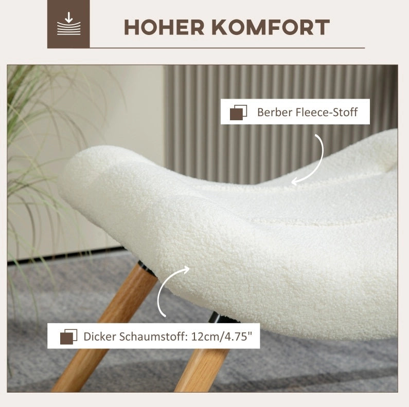 Pouf imbottito crema con gambe in legno di faggio