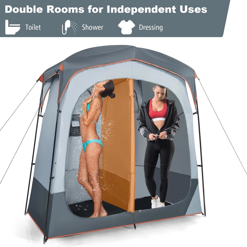 Tenda da campeggio per doccia per 2 persone, spogliatoio con sacchetto di trasporto e copertura antipioggia rimovibile, tenda per servizi igienici, spogliatoio per esterni, 210 x 106 x 210