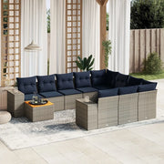 Set Divani da Giardino 11 pz con Cuscini Grigio in Polyrattan 3225634