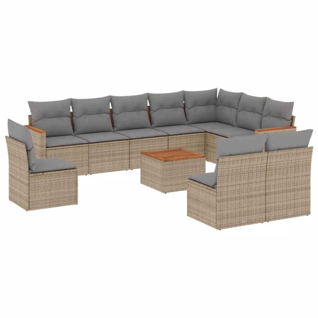 Set Divano da Giardino 11 pz con Cuscini Beige Misto Polyrattan