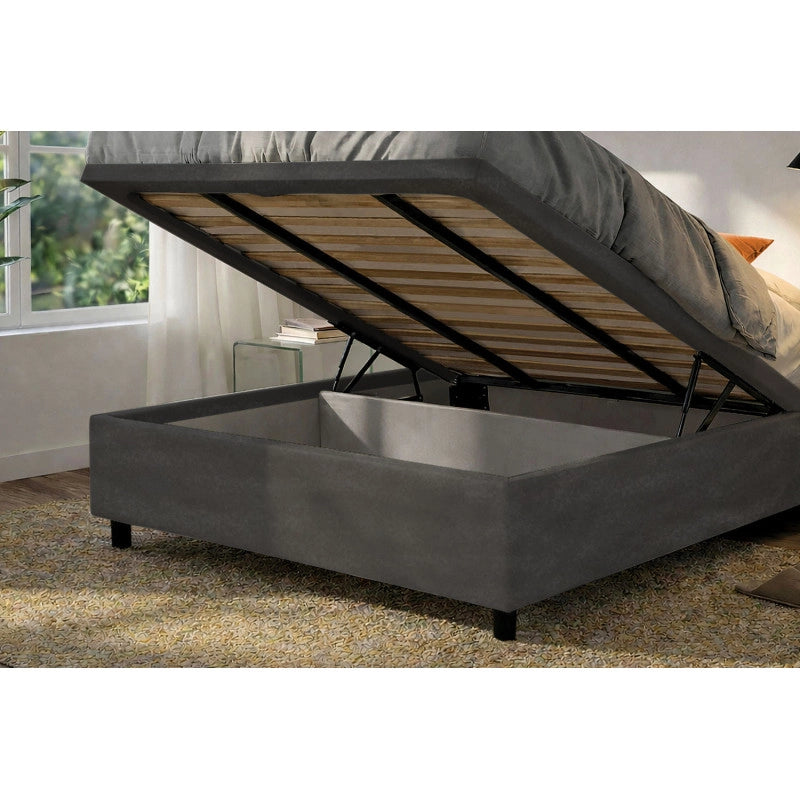 Letto imbottito Matrimoniale 160x190 cm Vertical - Contenitore,Microfibra,Grigio