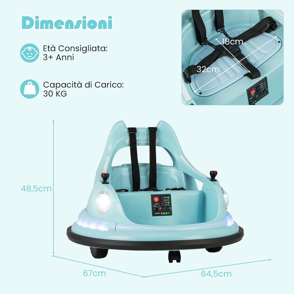 Autoscontro Elettrico per Bambini, 12V Macchina Cavalcabile Rotazione a 360° con Telecomando, 5 Effetti Luce, Musica e Cintura di Sicurezza, Macchina Cavalcabile per Bambini 3+ Anni (Blu)