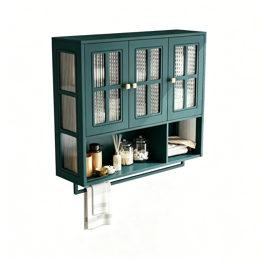 Armadietto Bagno a Parete 3 Ante Legno con Specchio e Porta Salviette ¨C MINIMAL ¨C Verde Scuro