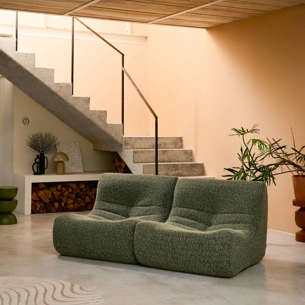 Divano modulare tessuto effetto alpaca, 2 posti, verde kaki