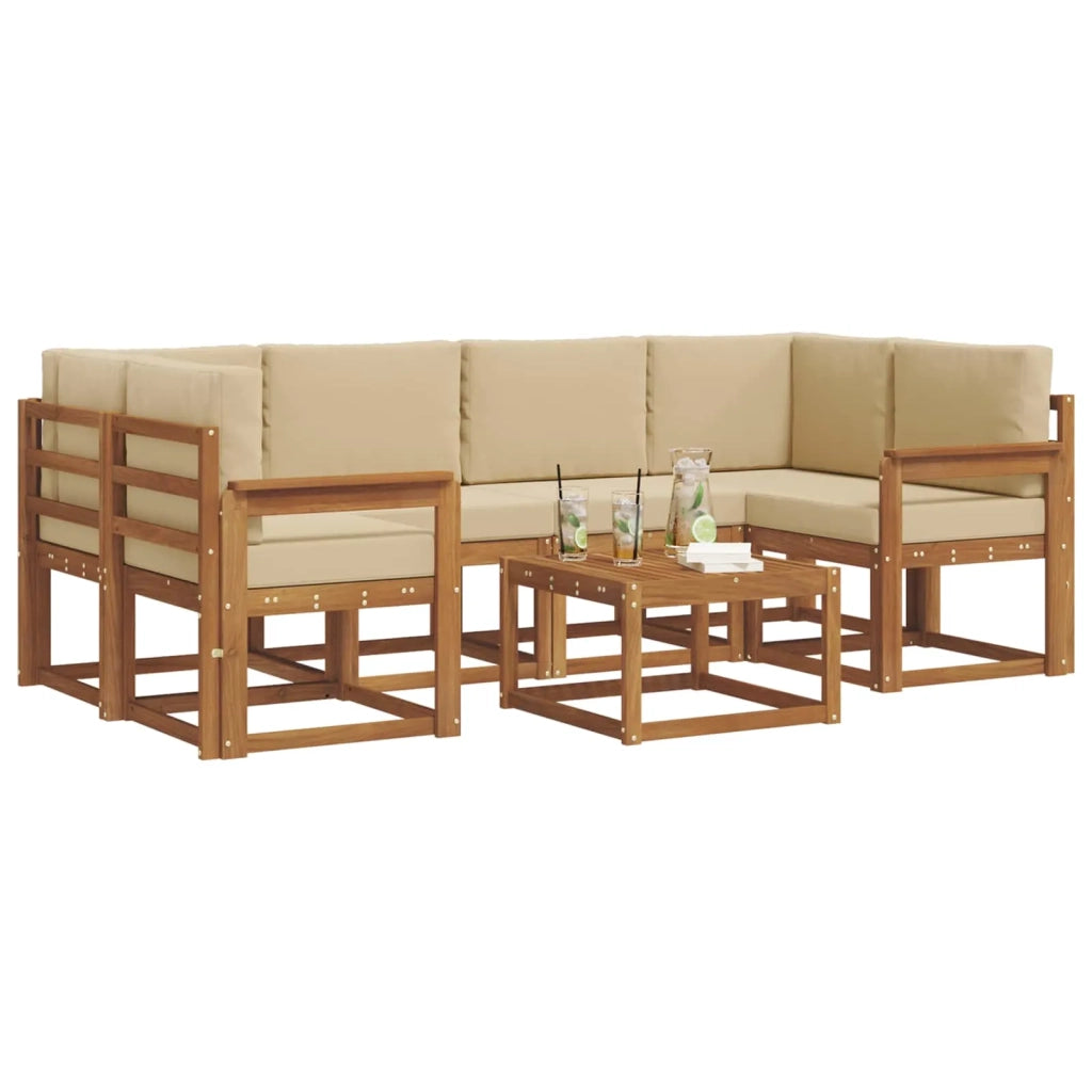 Set di divani da esterno con cuscino 7 pcs Naturale e Beige 3366071