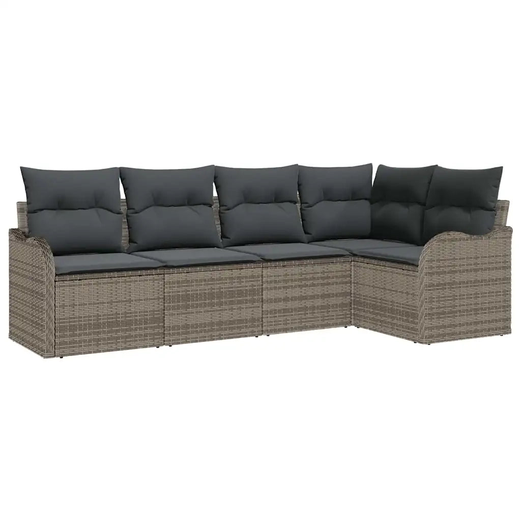 Set Divano da Giardino con cuscino 5 pcs Grigio Poly Rattan 3345699