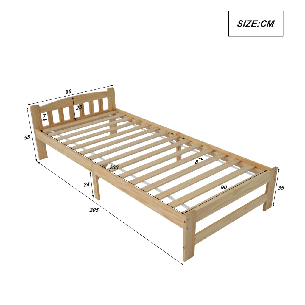 LETTO Singolo 90x200 cm in Legno Massello Naturale