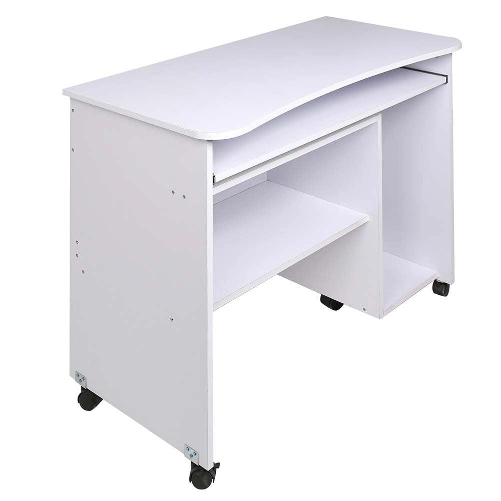 Scrivania con Ripiano Estraibile 93x48x76 cm con Ruote in MDF Bianco