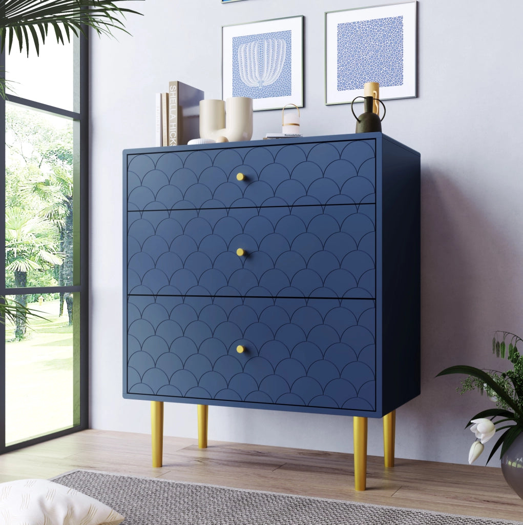 Cassettiera a 3 cassetti 75x40x89 cm in truciolare e metallo; blu navy