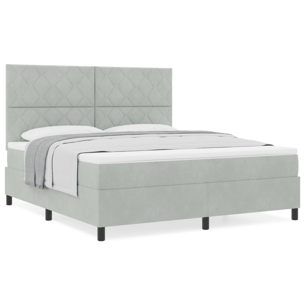 Letto Box Spring con Materasso Grigio Chiaro Super King in Velluto