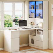 Scrivania Angolare con Libreria, Vetrina LED e Cassetti ¨C Xylo ¨C 120x80x180 cm